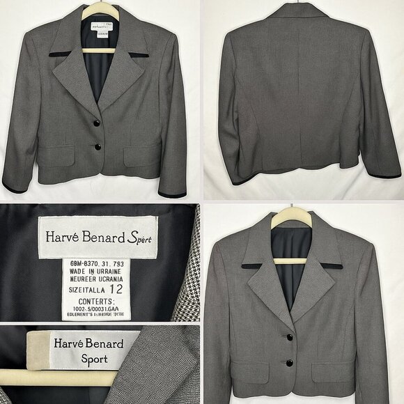 Harvé Benard Sport 100% Wool Blazer with Leather Trim | Size 12 - Picture 1 of 4
